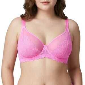 HSIA Mermaid Scales Lace Mesh Pink Unlined Bra Women's 38DDD Romantic Lingerie